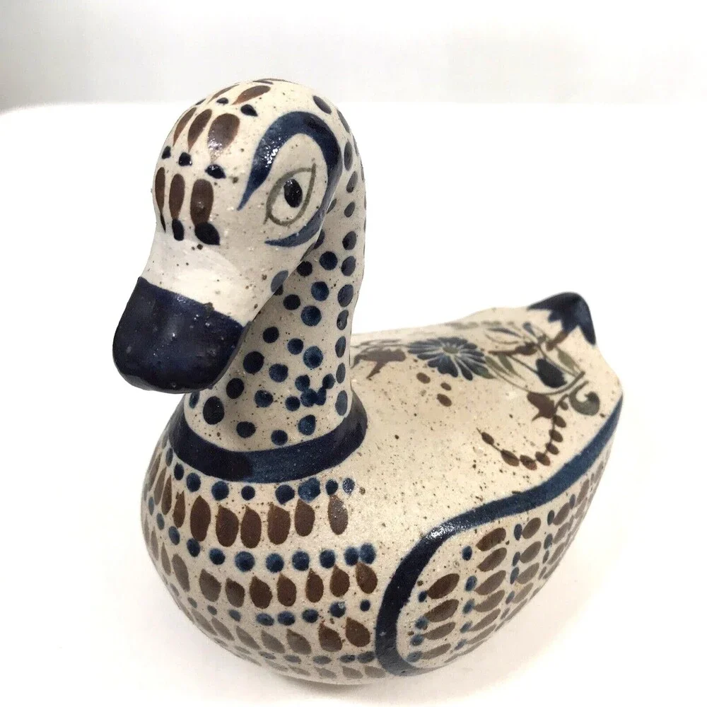 Tonala Santana Pottery Bird Dove Duck Hand-Painted Mexican Folk Art Vtg Signed